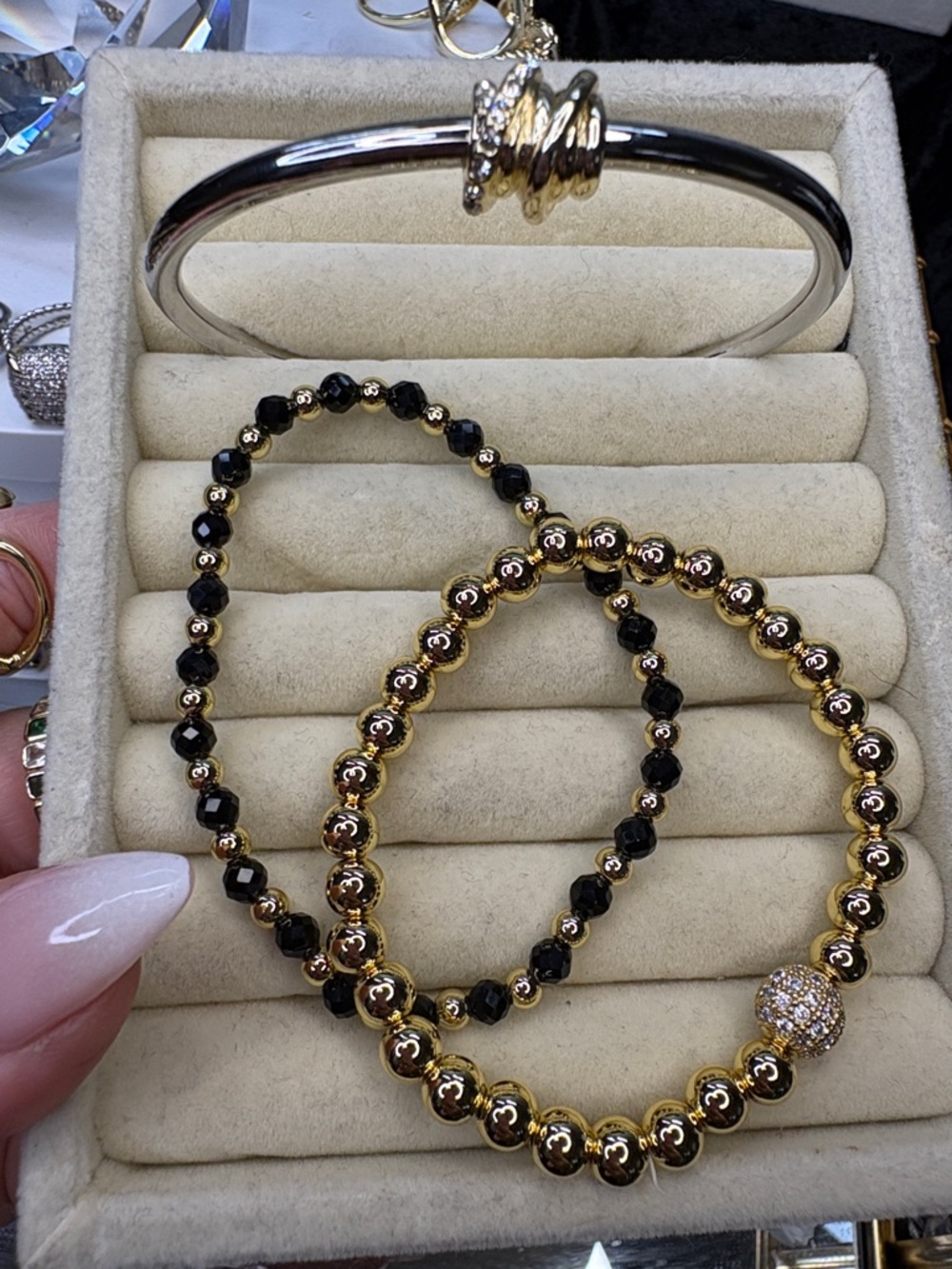 Gold and Black Beaded Women's Bracelet Set for tonya